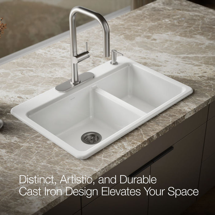 KOHLER K-8669 Riverby 33" Top-mount Double-bowl Kitchen Sink, white - view 4