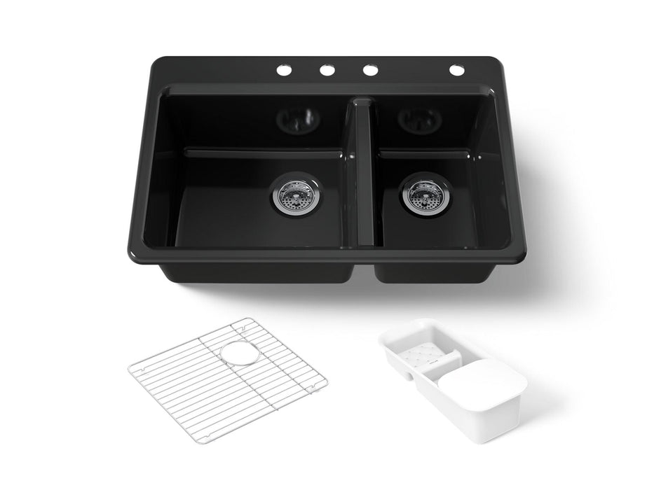 KOHLER K-8669-4A2 Riverby 33" top-mount double-bowl workstation kitchen sink, black black
