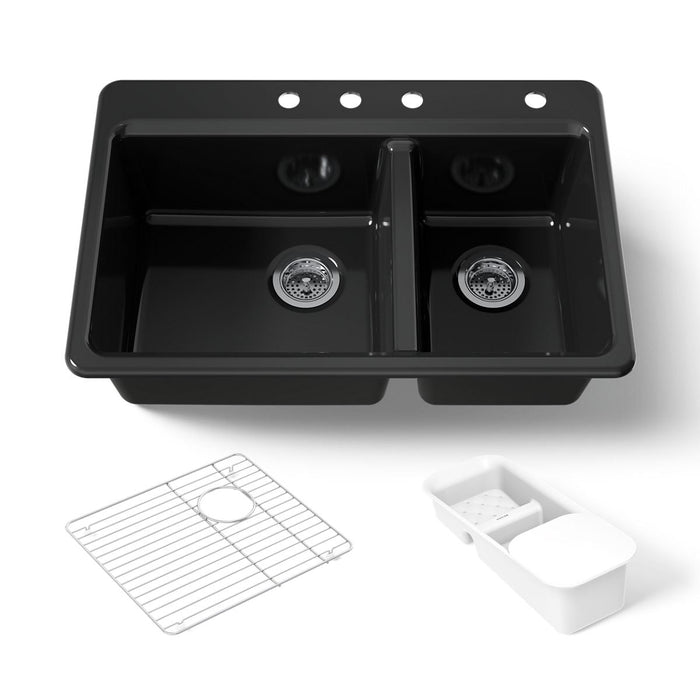 KOHLER K-8669-4A2 Riverby 33" top-mount double-bowl workstation kitchen sink, black black - view 5