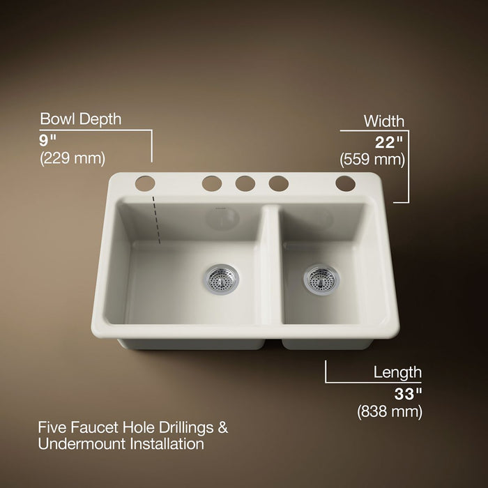 KOHLER K-8669 Riverby 33" Undermount Double-bowl Kitchen Sink