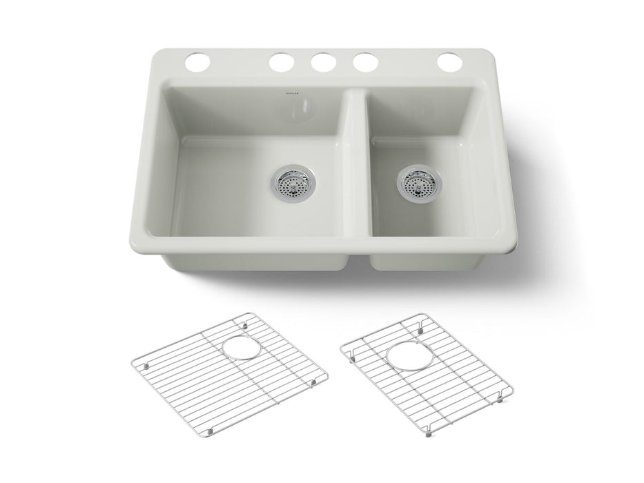 KOHLER K-8669 Riverby 33" Undermount Double-bowl Kitchen Sink, dune