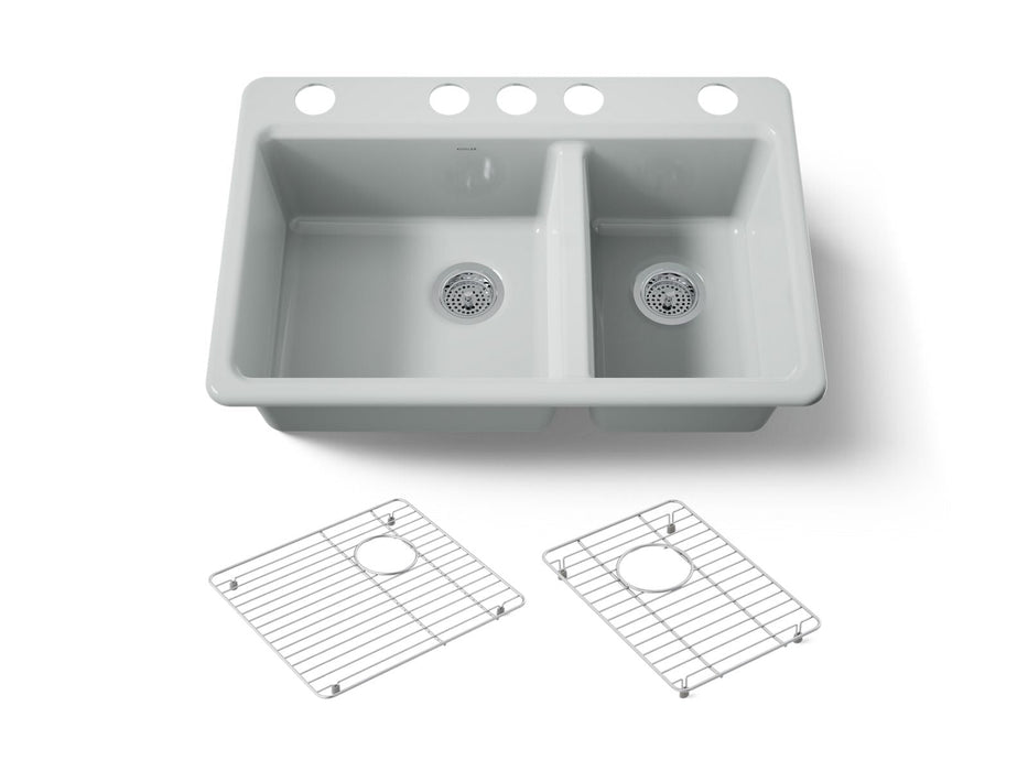KOHLER K-8669 Riverby 33" Undermount Double-bowl Kitchen Sink, ice grey
