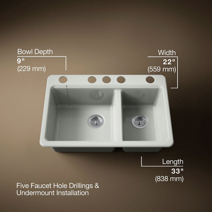 KOHLER K-8669 Riverby 33" Undermount Double-bowl Kitchen Sink
