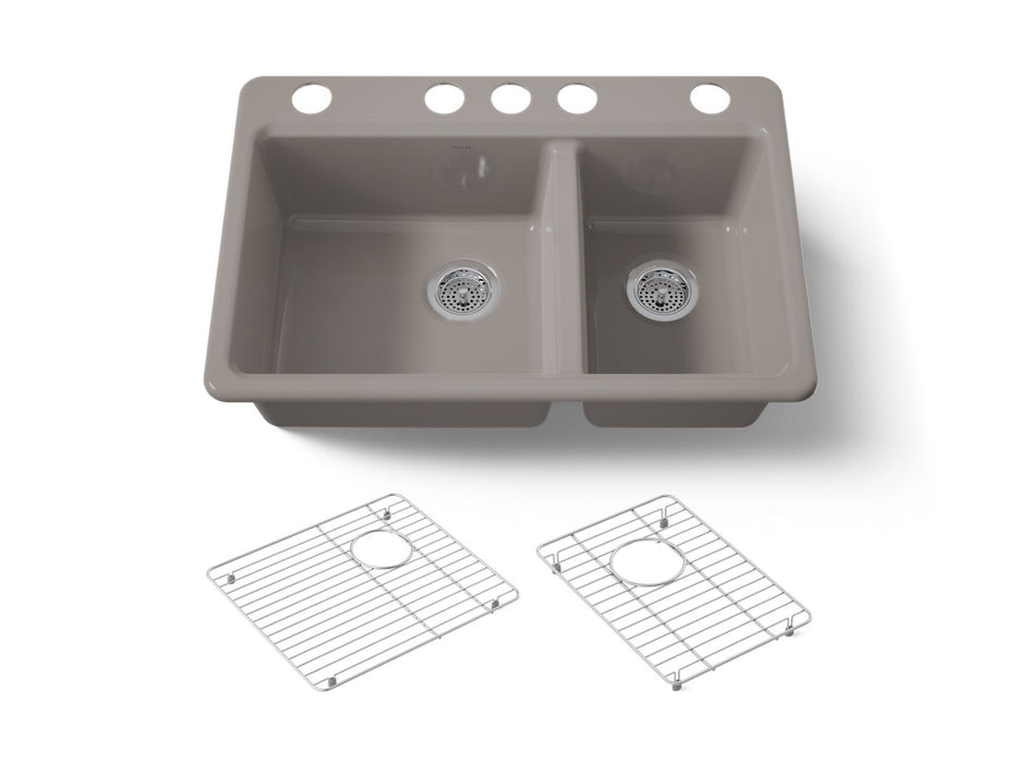 KOHLER K-8669 Riverby 33" Undermount Double-bowl Kitchen Sink, truffle