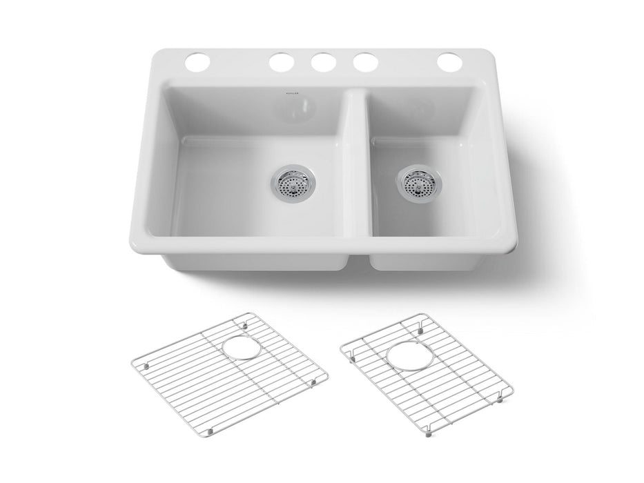 KOHLER K-8669 Riverby 33" Undermount Double-bowl Kitchen Sink, white