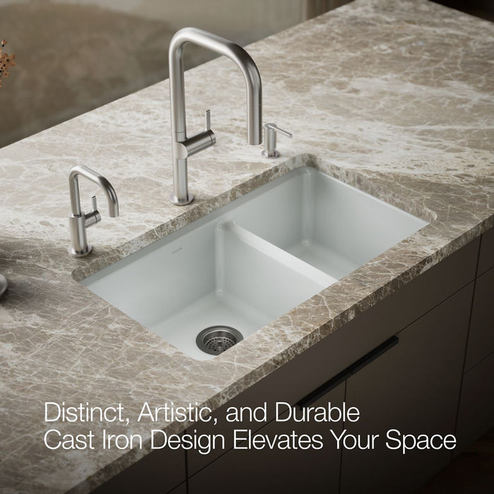 KOHLER K-8669-5UA3 Riverby 33" undermount double-bowl workstation kitchen sink, ice grey - view 4