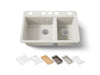 KOHLER K-8669 Riverby 33" Undermount Double-bowl Workstation Kitchen Sink, biscuit
