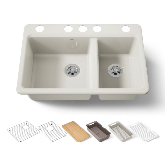 KOHLER K-8669 Riverby 33" Undermount Double-bowl Workstation Kitchen Sink