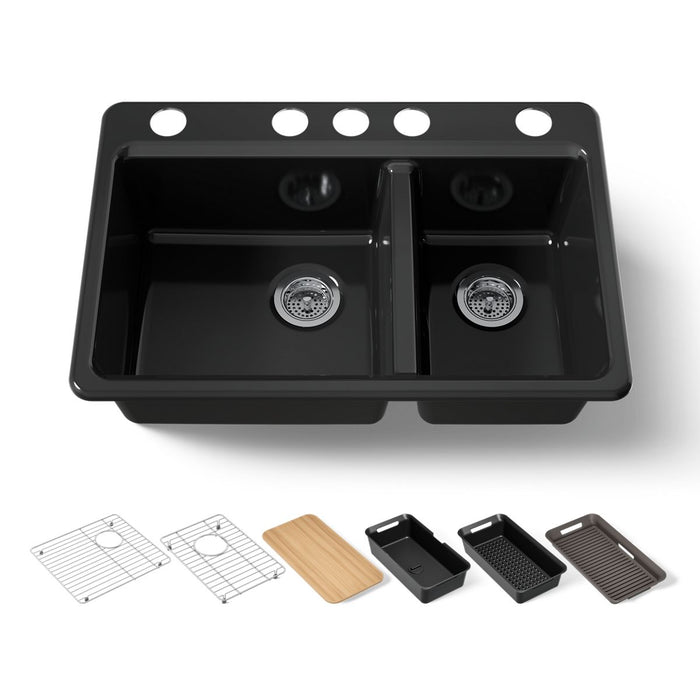 KOHLER K-8669 Riverby 33" Undermount Double-bowl Workstation Kitchen Sink, black black - view 5