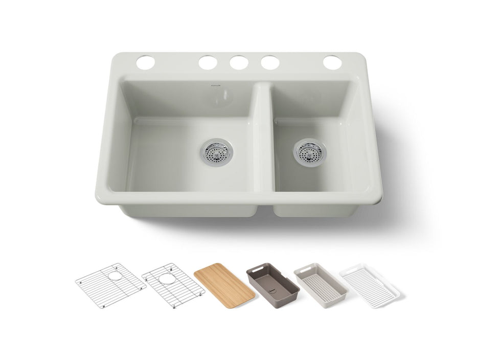 KOHLER K-8669 Riverby 33" Undermount Double-bowl Workstation Kitchen Sink