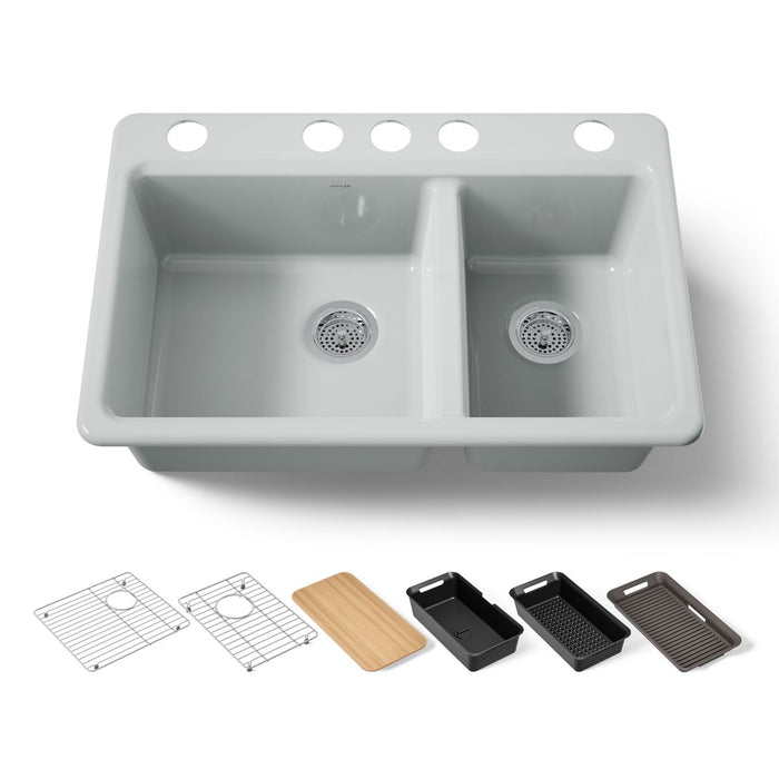 KOHLER K-8669 Riverby 33" Undermount Double-bowl Workstation Kitchen Sink, ice grey - view 5