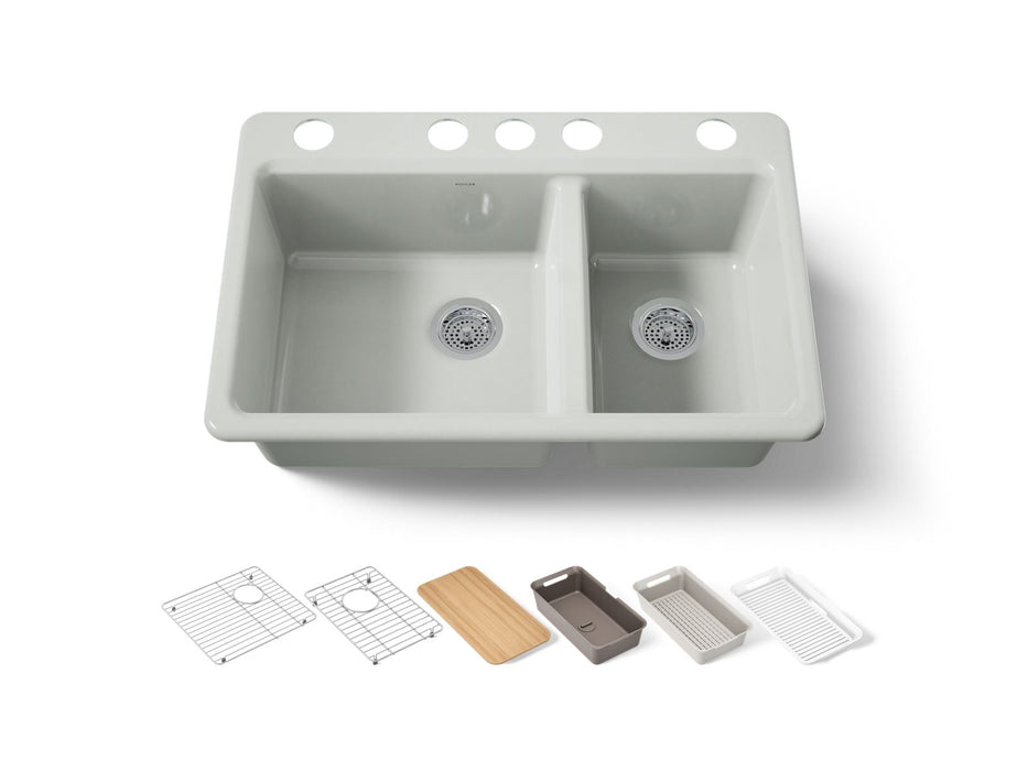 KOHLER K-8669 Riverby 33" Undermount Double-bowl Workstation Kitchen Sink