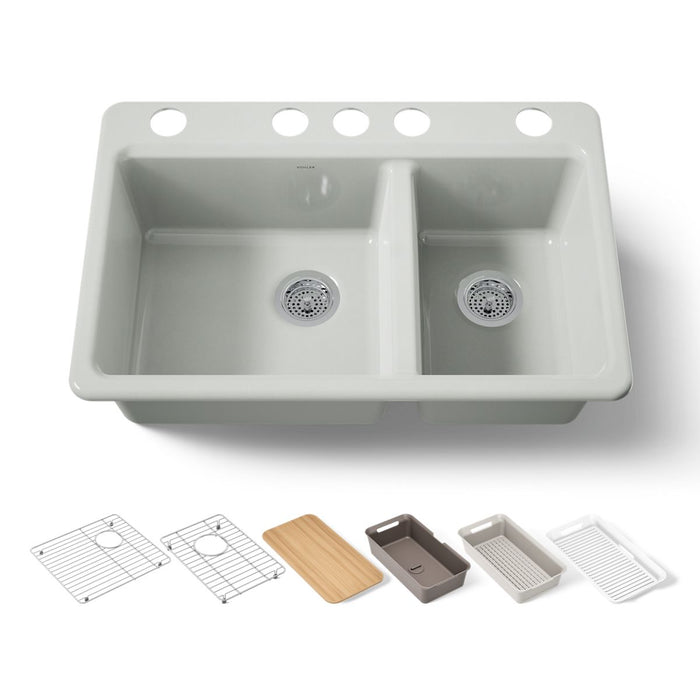 KOHLER K-8669 Riverby 33" Undermount Double-bowl Workstation Kitchen Sink