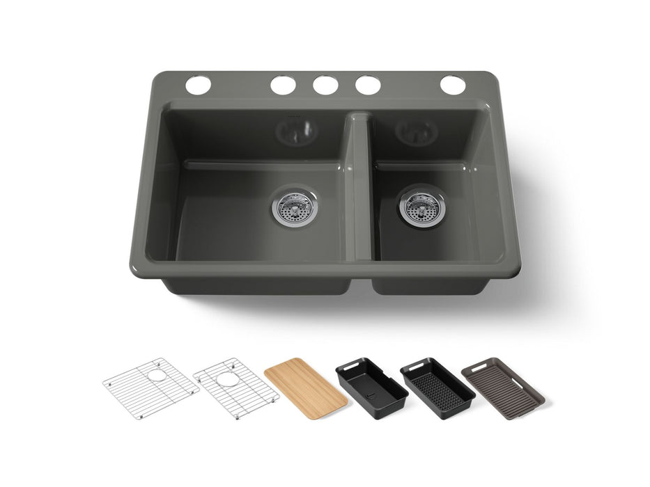 KOHLER K-8669 Riverby 33" Undermount Double-bowl Workstation Kitchen Sink, thunder grey