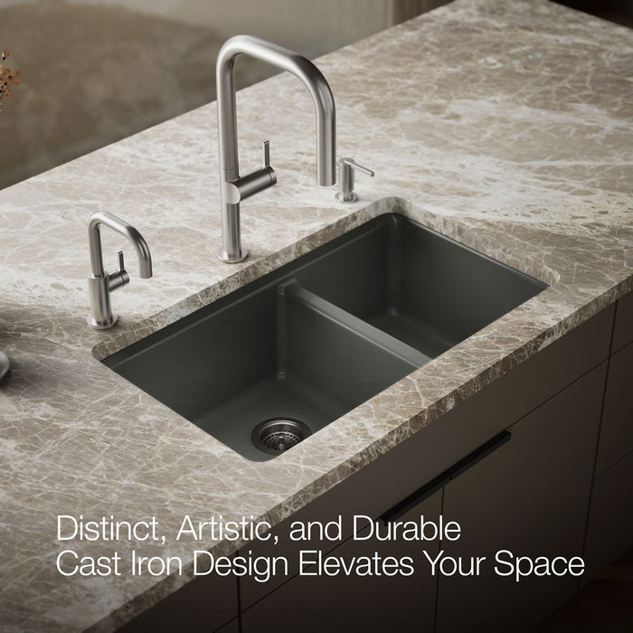 KOHLER K-8669 Riverby 33" Undermount Double-bowl Workstation Kitchen Sink, thunder grey - view 4