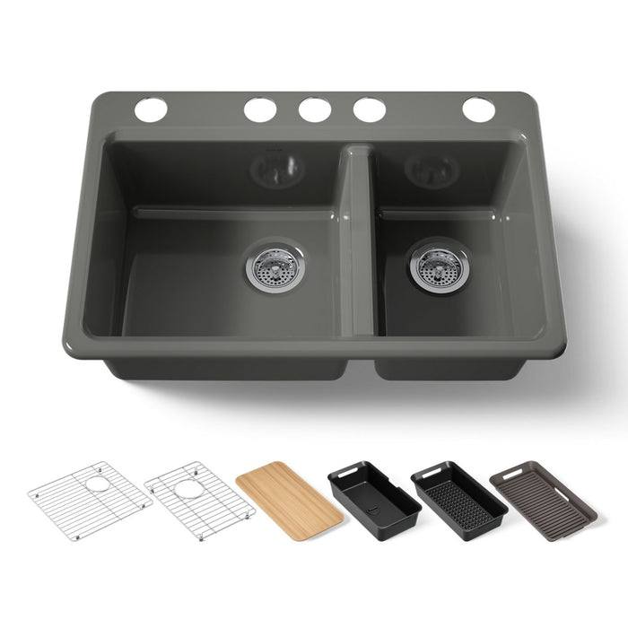 KOHLER K-8669 Riverby 33" Undermount Double-bowl Workstation Kitchen Sink, thunder grey - view 5