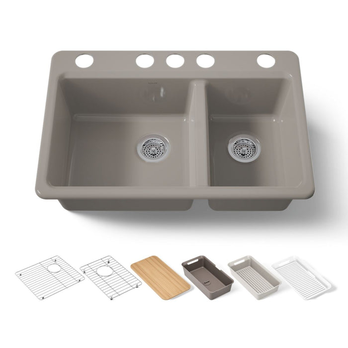 KOHLER K-8669 Riverby 33" Undermount Double-bowl Workstation Kitchen Sink