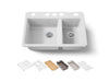 KOHLER K-8669 Riverby 33" Undermount Double-bowl Workstation Kitchen Sink, white