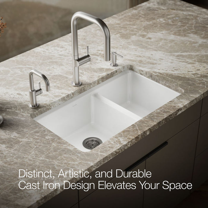 KOHLER K-8669 Riverby 33" Undermount Double-bowl Workstation Kitchen Sink, white - view 4