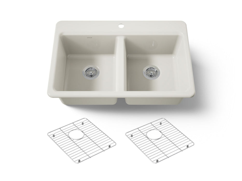 KOHLER K-8679 Riverby 33" Top-mount Double-bowl Kitchen Sink, biscuit