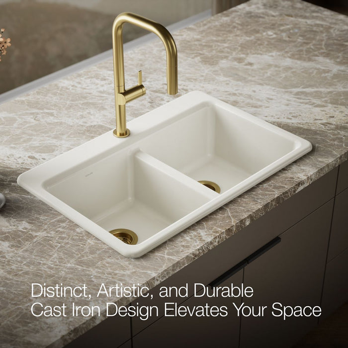 KOHLER K-8679 Riverby 33" Top-mount Double-bowl Kitchen Sink, biscuit - view 5