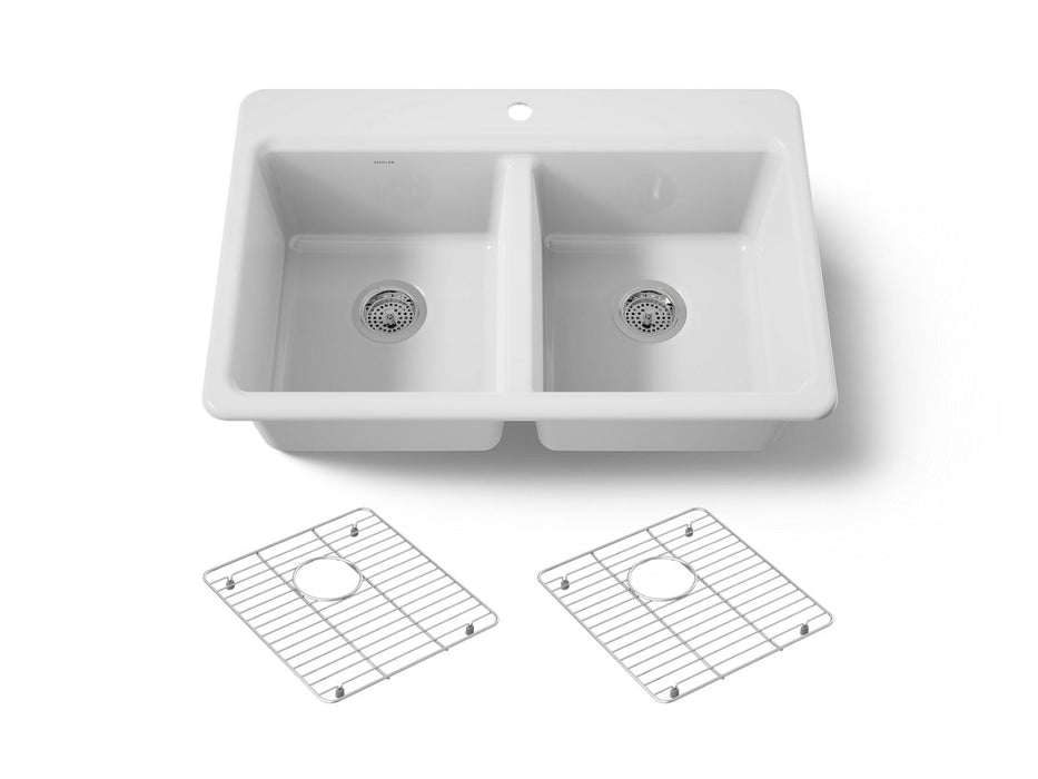 KOHLER K-8679 Riverby 33" Top-mount Double-bowl Kitchen Sink, white