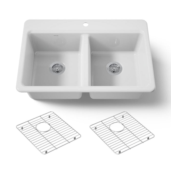 KOHLER K-8679 Riverby 33" Top-mount Double-bowl Kitchen Sink, white - view 5