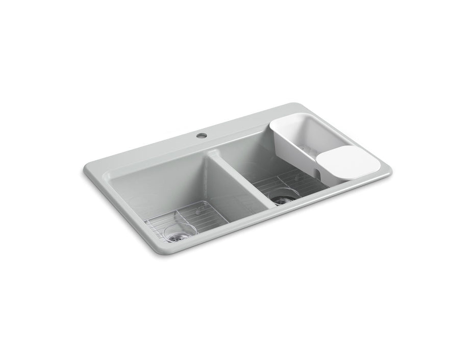 KOHLER K-8679-1A2 Riverby 33" top-mount double-bowl workstation kitchen sink, ice grey