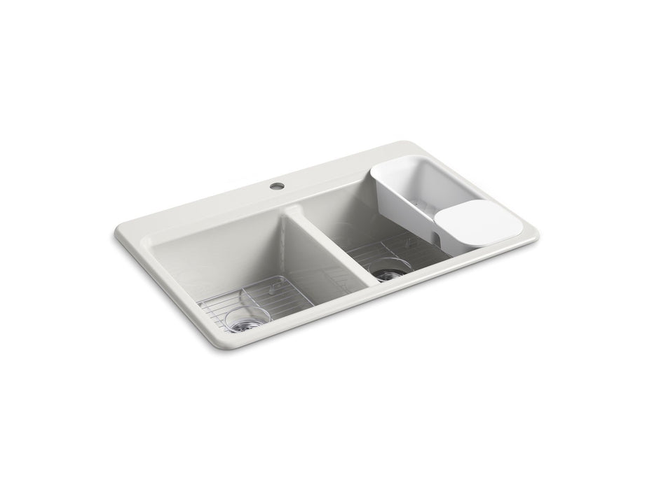 KOHLER K-8679-1A2 Riverby 33" top-mount double-bowl workstation kitchen sink, sea salt