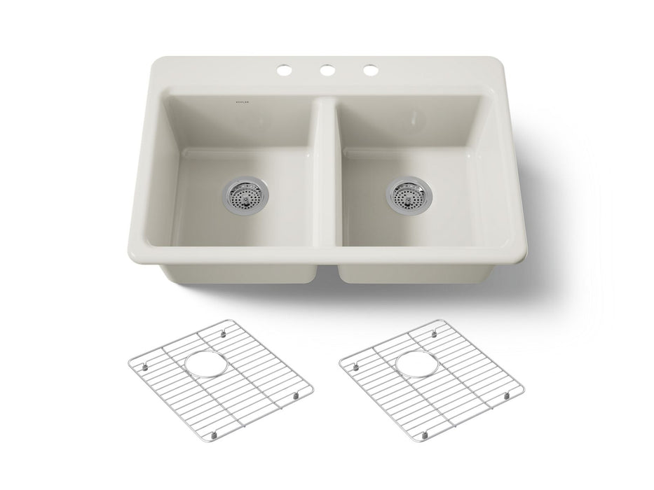 KOHLER K-8679 Riverby 33" Top-mount Double-bowl Kitchen Sink, biscuit