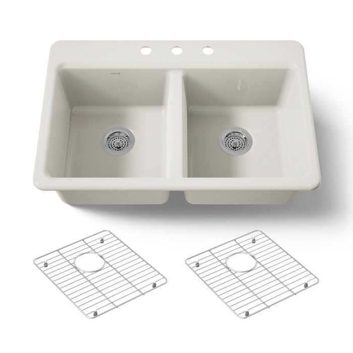 KOHLER K-8679 Riverby 33" Top-mount Double-bowl Kitchen Sink, biscuit - view 3