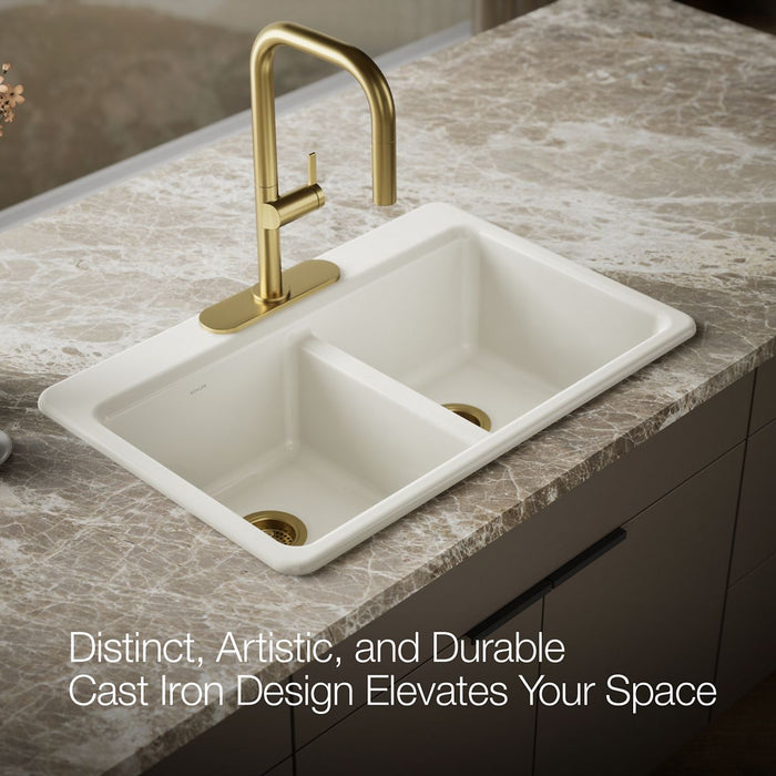 KOHLER K-8679 Riverby 33" Top-mount Double-bowl Kitchen Sink, biscuit - view 5