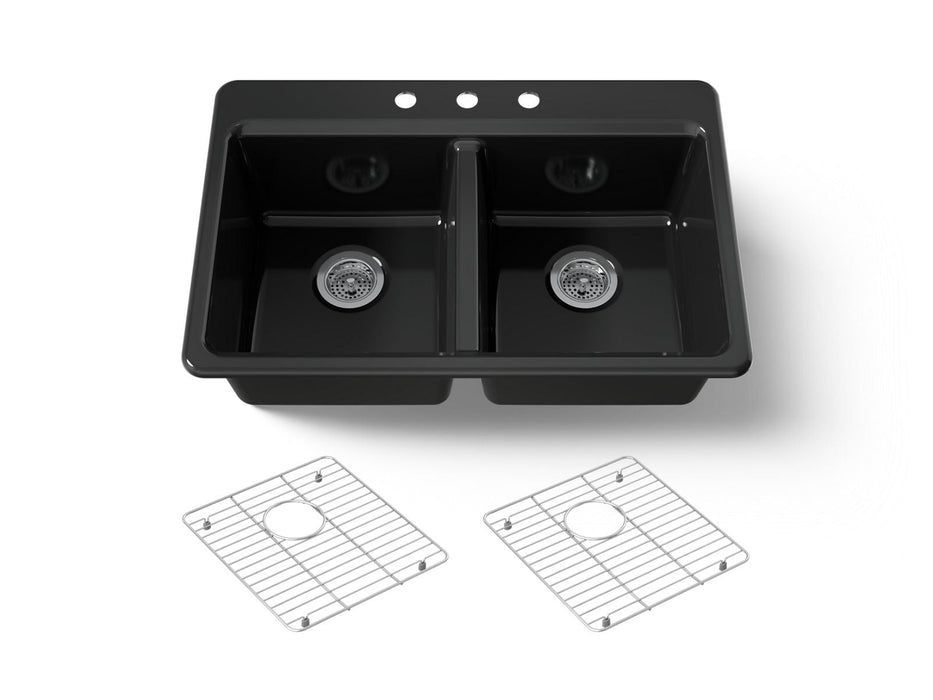 KOHLER K-8679 Riverby 33" Top-mount Double-bowl Kitchen Sink, black black