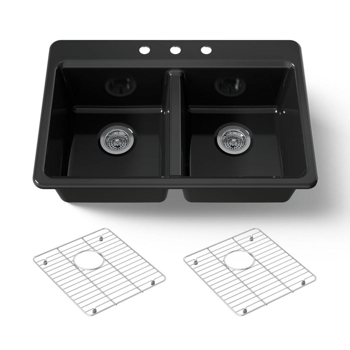 KOHLER K-8679 Riverby 33" Top-mount Double-bowl Kitchen Sink, black black - view 3