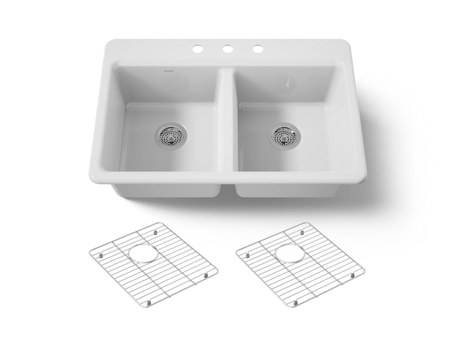 KOHLER K-8679 Riverby 33" Top-mount Double-bowl Kitchen Sink, white