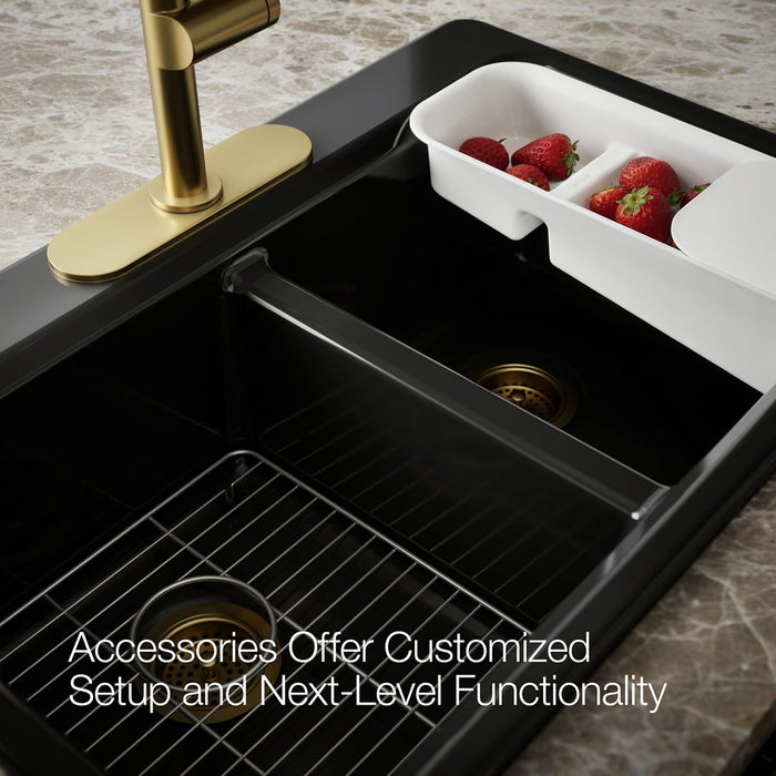 KOHLER K-8679-3A2 Riverby 33" top-mount double-bowl workstation kitchen sink, black black - view 4