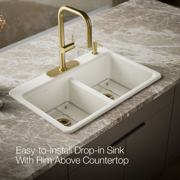 KOHLER K-8679 Riverby 33" Top-mount Double-bowl Kitchen Sink, biscuit - view 3