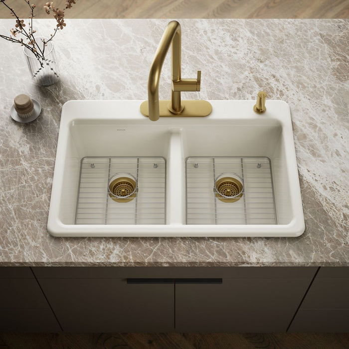 KOHLER K-8679 Riverby 33" Top-mount Double-bowl Kitchen Sink, biscuit - view 4