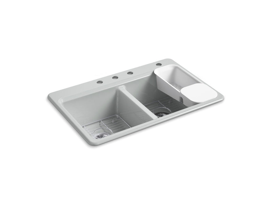 KOHLER K-8679-4A2 Riverby 33" top-mount double-bowl workstation kitchen sink, ice grey