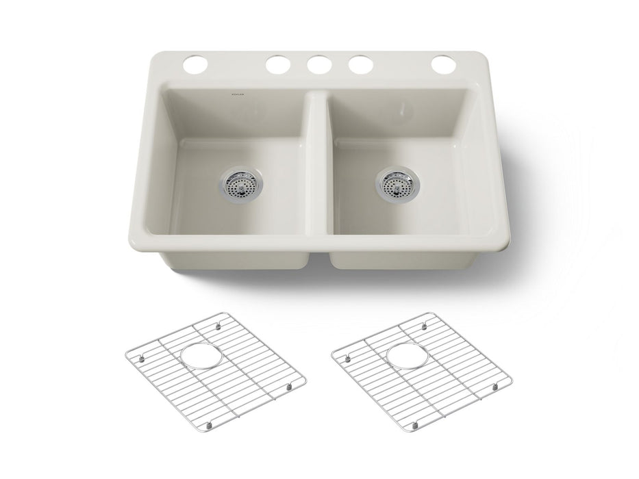 KOHLER K-8679 Riverby 33" Undermount Double-bowl Kitchen Sink, biscuit