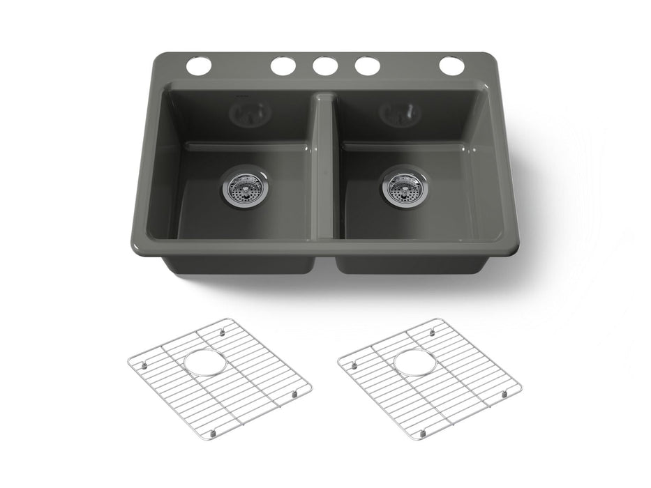 KOHLER K-8679 Riverby 33" Undermount Double-bowl Kitchen Sink, thunder grey