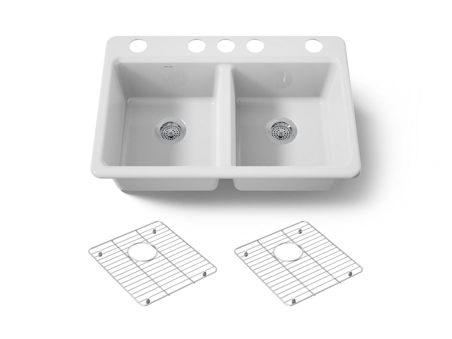 KOHLER K-8679 Riverby 33" Undermount Double-bowl Kitchen Sink, white