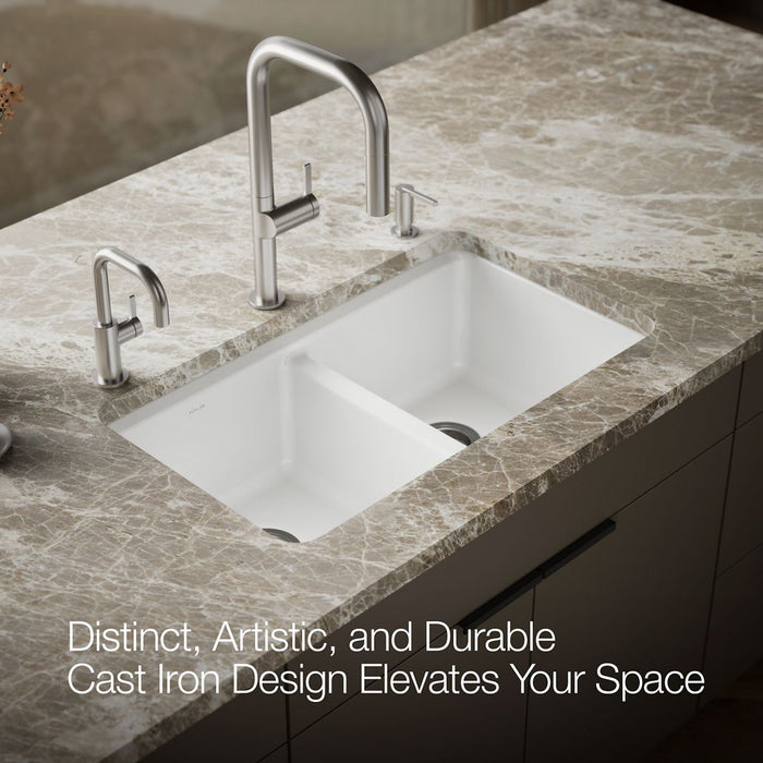 KOHLER K-8679 Riverby 33" Undermount Double-bowl Kitchen Sink, white - view 4