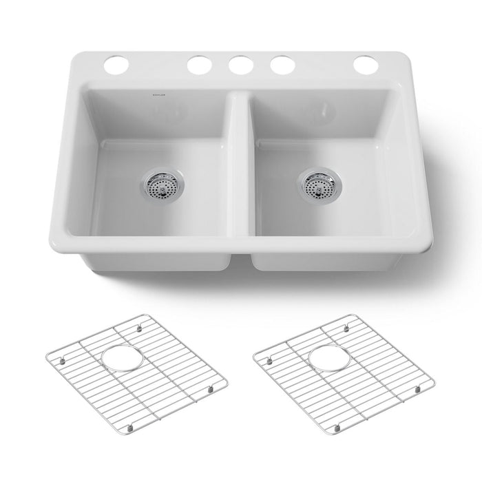 KOHLER K-8679 Riverby 33" Undermount Double-bowl Kitchen Sink, white - view 5