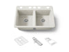 KOHLER K-8679-5UA3 Riverby 33" undermount double-bowl workstation kitchen sink, biscuit