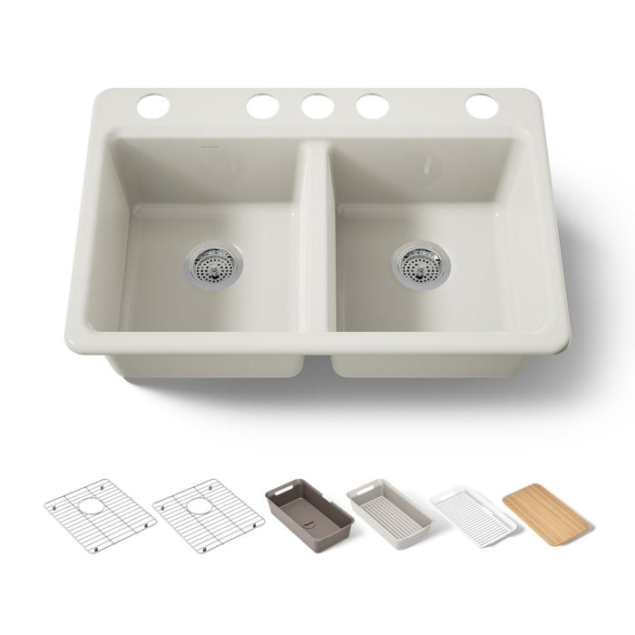 KOHLER K-8679 Riverby 33" Undermount Double-bowl Workstation Kitchen Sink, biscuit - view 5