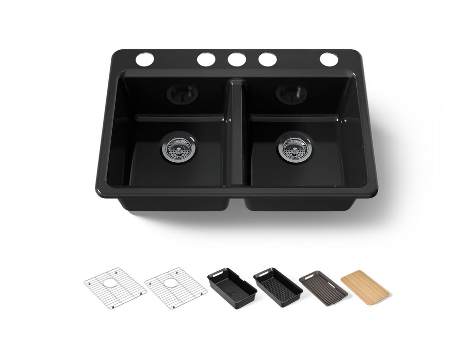 KOHLER K-8679 Riverby 33" Undermount Double-bowl Workstation Kitchen Sink, black black