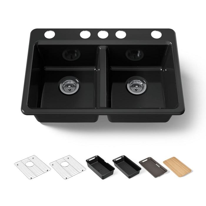 KOHLER K-8679 Riverby 33" Undermount Double-bowl Workstation Kitchen Sink, black black - view 5