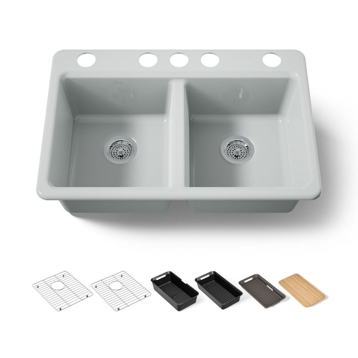KOHLER K-8679 Riverby 33" Undermount Double-bowl Workstation Kitchen Sink