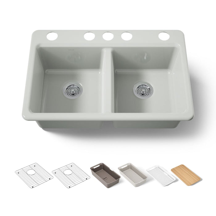 KOHLER K-8679 Riverby 33" Undermount Double-bowl Workstation Kitchen Sink